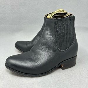 White Diamonds Black Leather Cowboy Boots, Boys Size US 13/Mx 18